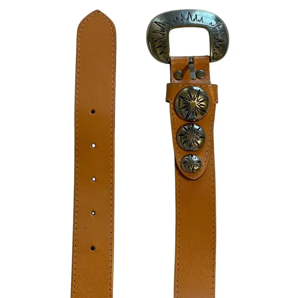 Natural Leather Embossed Western Buckle Womens Size 30 Cowgirl Ranch - Picture 2 of 6